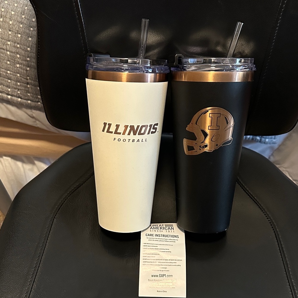 NWT Illinois Football Tumbler Set - One Black and One White, 30 Oz. BIG SLIM